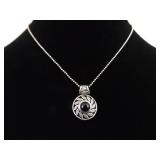 .925 Sterling Silver Onyx Cabochon Petal Pendant Necklace