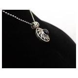 .925 Sterling Silver Onyx Cabochon Petal Pendant Necklace