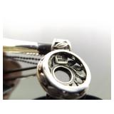 .925 Sterling Silver Onyx Cabochon Petal Pendant Necklace