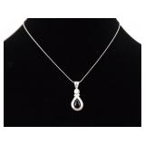 .925 Sterling Silver Onyx and Pearl Cabochon Pendant Necklace