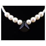 .925 Sterling Silver Genuine Pearl and Onyx Necklace