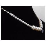 .925 Sterling Silver Genuine Pearl and Onyx Necklace
