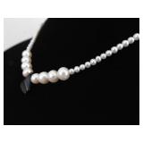 .925 Sterling Silver Genuine Pearl and Onyx Necklace