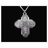 .925 Sterling Silver 4 Way Devotional Christian/Catholic Medal Pendant Necklace