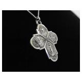 .925 Sterling Silver 4 Way Devotional Christian/Catholic Medal Pendant Necklace