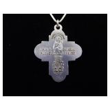.925 Sterling Silver 4 Way Devotional Christian/Catholic Medal Pendant Necklace