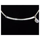 .925 Sterling Silver Zirconia Dangle Bar Necklace