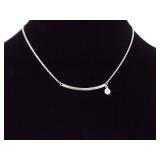 .925 Sterling Silver Zirconia Dangle Bar Necklace
