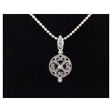 .925 Sterling Silver Art Nouveau Scrolled Wheel Pendant Necklace
