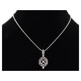 .925 Sterling Silver Art Nouveau Scrolled Wheel Pendant Necklace