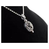 .925 Sterling Silver Art Nouveau Scrolled Wheel Pendant Necklace