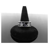 NEW .925 Sterling Silver Sapphire Crystal Accented Stars Sun Moon Band Ring Size 9