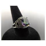 .925 Sterling Silver Mystic Quartz Crystal Ring Size 5.25