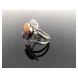 .925 Sterling Silver Multi Inlayed Stone Zuni Heart Ring Size 7.75