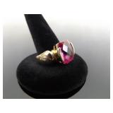 .925 Sterling Silver Pink Sapphire Crystal Vermeil Ring Size 8