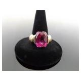 .925 Sterling Silver Pink Sapphire Crystal Vermeil Ring Size 8