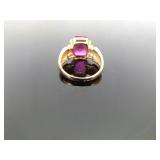 .925 Sterling Silver Pink Sapphire Crystal Vermeil Ring Size 8