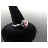 .925 Sterling Silver Pink Sapphire Crystal Ring Size 7.75