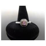 .925 Sterling Silver Pink Sapphire Crystal Ring Size 7.75