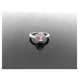.925 Sterling Silver Pink Sapphire Crystal Ring Size 7.75