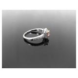 .925 Sterling Silver Pink Sapphire Crystal Ring Size 7.75