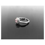 .925 Sterling Silver Pink Sapphire Crystal Ring Size 7.75