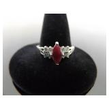 .925 Sterling Silver Ruby Crystal Marquis Ring Size 8