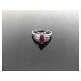 .925 Sterling Silver Ruby Crystal Marquis Ring Size 8