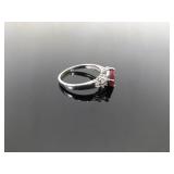 .925 Sterling Silver Ruby Crystal Marquis Ring Size 8