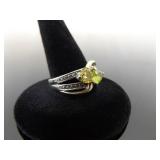 .925 Sterling Silver Citrine and Peridot Crystal Heart Ring Size 8