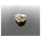 .925 Sterling Silver Citrine and Peridot Crystal Heart Ring Size 8