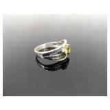 .925 Sterling Silver Citrine and Peridot Crystal Heart Ring Size 8