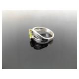 .925 Sterling Silver Citrine and Peridot Crystal Heart Ring Size 8