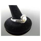 .925 Sterling Silver Genuine Pearl Ring Size 11