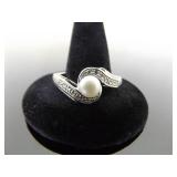 .925 Sterling Silver Genuine Pearl Ring Size 11