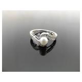 .925 Sterling Silver Genuine Pearl Ring Size 11
