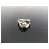 .925 Sterling Silver Genuine Pearl Calla Lily Ring Size 7