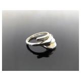 .925 Sterling Silver Genuine Pearl Calla Lily Ring Size 7