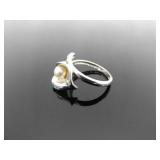 .925 Sterling Silver Genuine Pearl Calla Lily Ring Size 7