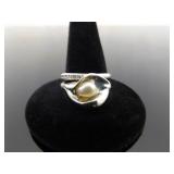 .925 Sterling Silver Genuine Pearl Calla Lily Ring Size 7