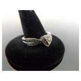 .925 Sterling Silver Diamond Accented Heart Ring Size 9