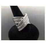 .925 Sterling Silver Zirconia Baguette Crossover Band Ring Size 7