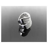 .925 Sterling Silver Zirconia Baguette Crossover Band Ring Size 7