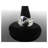 NEW .925 Sterling Silver Zirconia Crossover Band Ring Size 10
