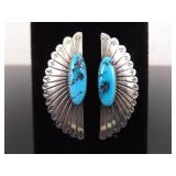 .925 Sterling Silver Navajo Turquoise Cabochon Post Earrings