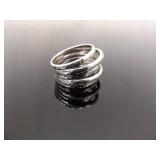 .925 Sterling Silver Hand Hammered Multi Band Ring Size 8