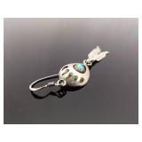 .925 Sterling Silver Navajo Turquoise Bear Claw Feather Dangle Hook Earrings