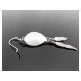 .925 Sterling Silver Navajo Turquoise Bear Claw Feather Dangle Hook Earrings