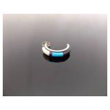.925 Sterling Silver Navajo Turquoise Mother of Pearl and Onyx Half Hoop Post Earrings