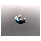 .925 Sterling Silver Navajo Turquoise Mother of Pearl and Onyx Half Hoop Post Earrings